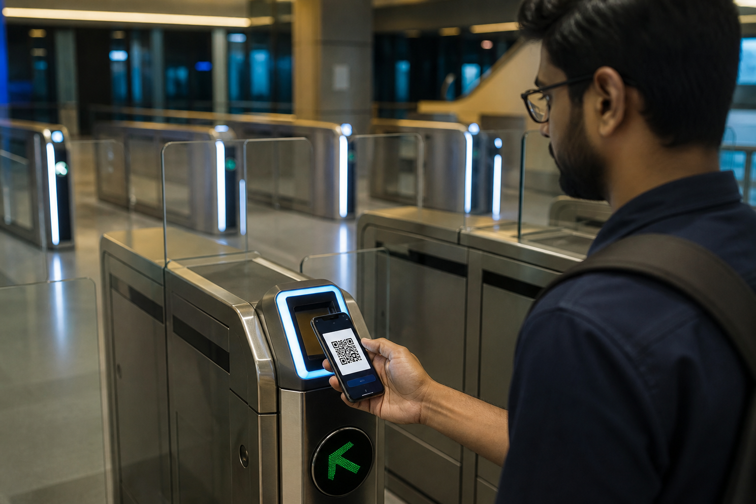 Digital QR metro ticket at gate