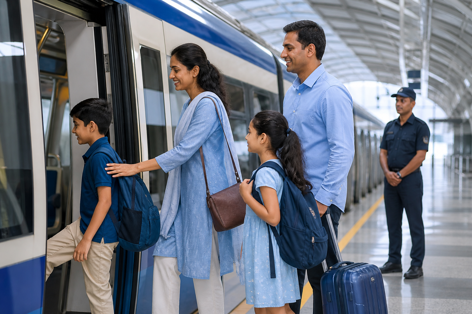 Family boarding metro