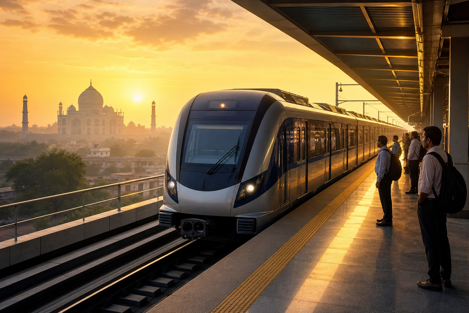 Agra Metro train at sunrise hero visual