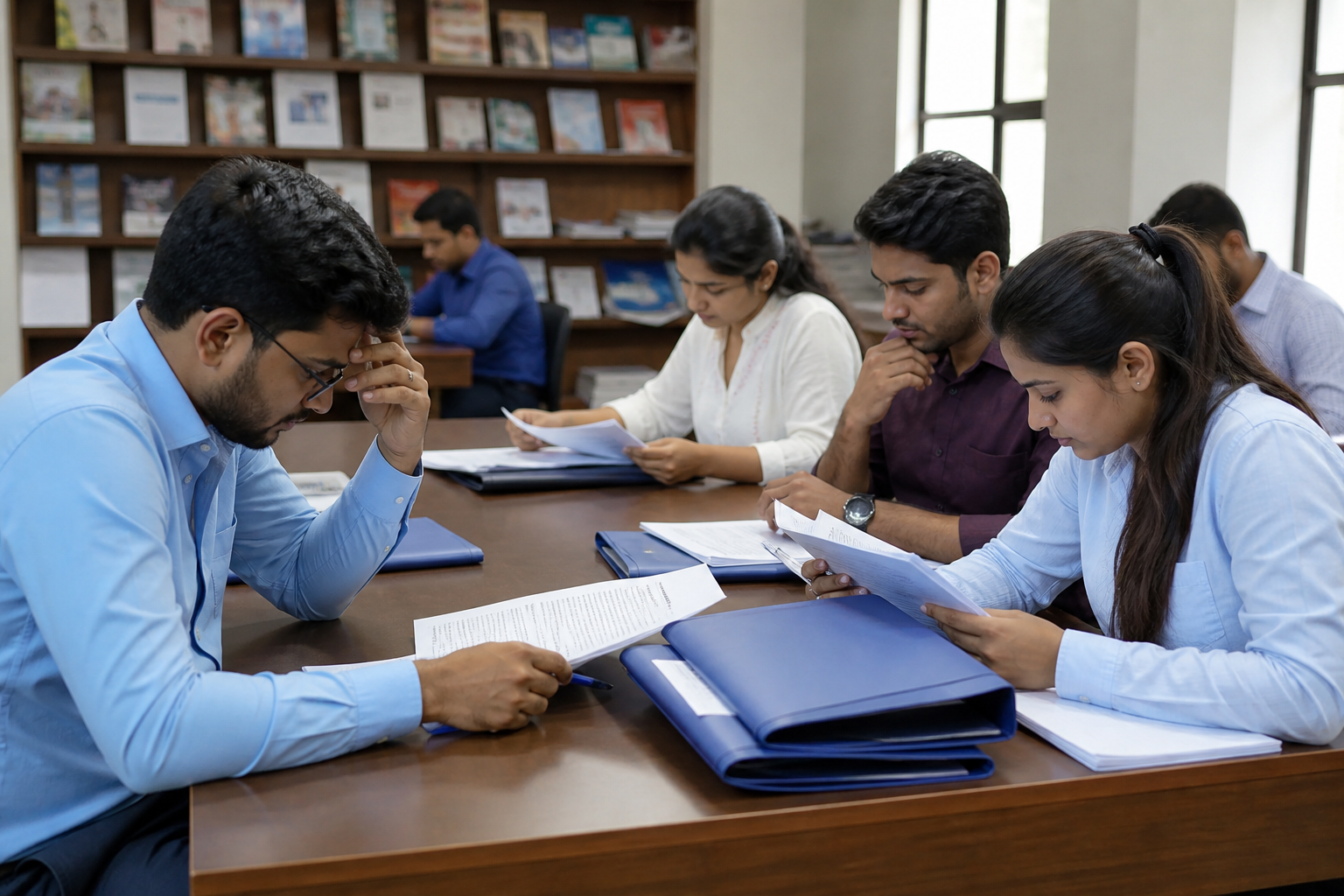 Candidates preparing documents for UPMRC metro recruitment exam