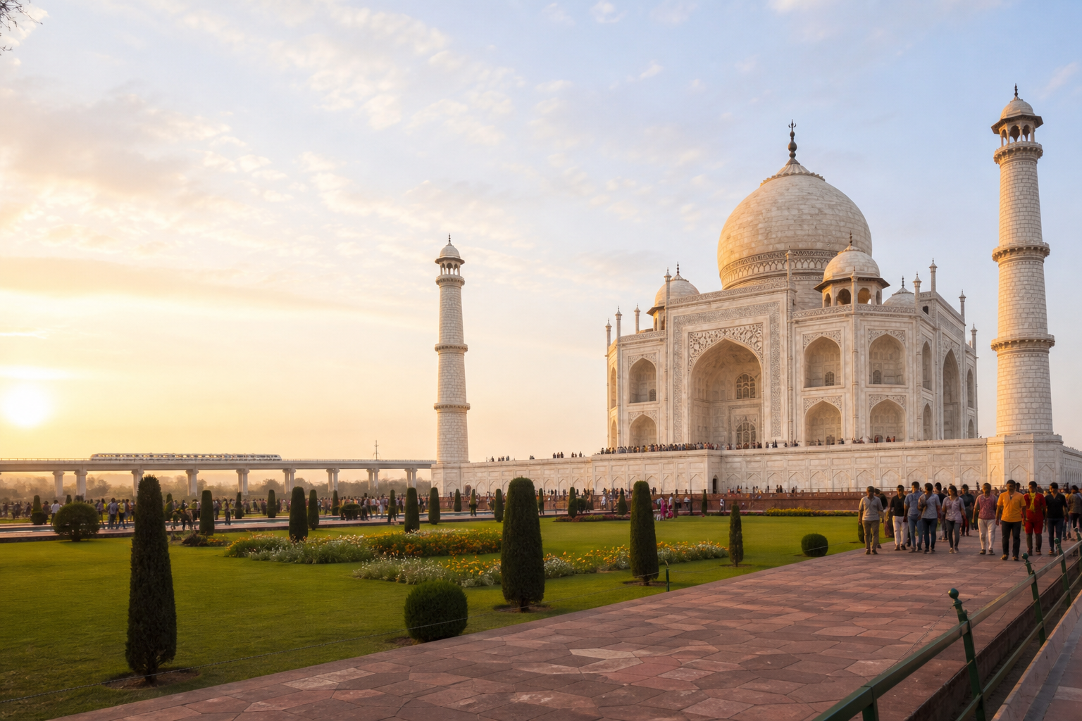 Taj Mahal and modern metro context in Agra for tourist connectivity